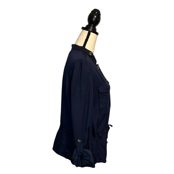 NWT White House Black Market Long Sleeve Soft Jacket Sz 16 Navy Waist Drawstring - Picture 3 of 8
